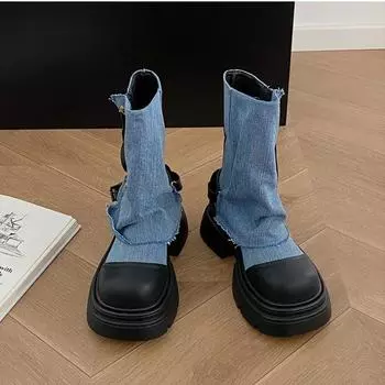 Женские ковбойские ботинки «Челси» на плоской подошве, зимние модные гладиаторские туфли на платформе, готические туфли, новые массивные мотоциклетные ботинки для женщин, Zapatos 35