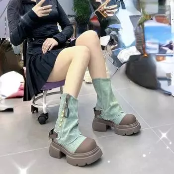 Женские ковбойские ботинки «Челси» на плоской подошве, зимние модные гладиаторские туфли на платформе, готические туфли, новые массивные мотоциклетные ботинки для женщин, Zapatos 35