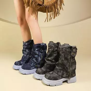 Женские ковбойские ботинки челси средней длины на платформе и плоской подошве, зимняя дизайнерская обувь 2024 года, новые прогулочные готические ботинки, брендовое платье Mujer Zapatos 35 темно серый