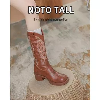 Женские ковбойские сапоги Chelsea Mid-Tube Chelsea Long Martin 2023 года с вышивкой short sleeves, 39 коричневый