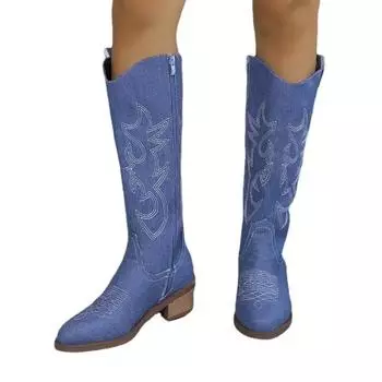 Женские ковбойские сапоги до колена «Челси» для женщин, прогулочная обувь на среднем каблуке, зимние модные массивные ботинки на молнии, туфли-лодочки, высокие ботинки в стиле панк 36 белый