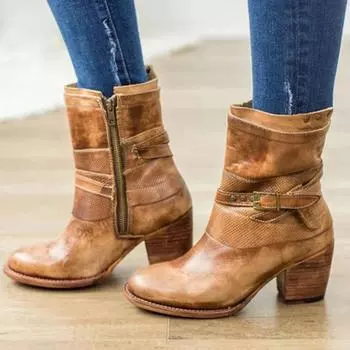 Женские ковбойские сапоги на плоской подошве, водонепроницаемые кожаные, удобные, с пряжкой-молнией, ковбойские, на низком каблуке, мотоциклетные сапоги, большие размеры 35 чёрный