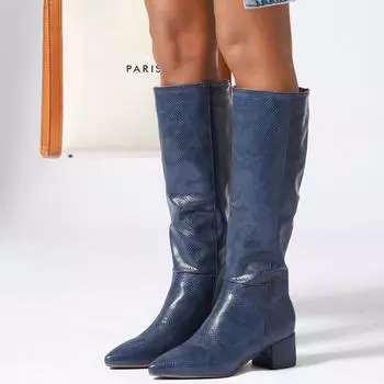 Женские ковбойские сапоги в ковбойском стиле из змеиной кожи, зимние, высокие сапоги до колена, остроносые, на низком каблуке, женские, большого размера 45 34 чёрный