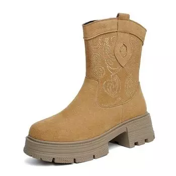 Женские ковбойские сапоги в стиле вестерн из натуральной кожи, зимняя обувь, женские короткие зимние сапоги 35