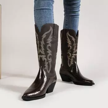 Женские ковбойские сапоги в стиле вестерн, осенне-зимние сапоги до колена, ковбойские сапоги с острым носком и вышивкой, женская обувь отличного качества Botas Mujer 35 светло-коричневого