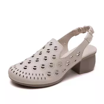 Женские кожаные босоножки на каблуке с открытой пяткой, удобные, дышащие, элегантные летние туфли на толстом каблуке 35 белый