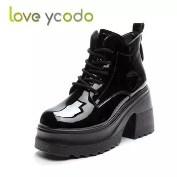 Женские кожаные ботильоны на толстом каблуке и толстой подошве, повседневные модные повседневные кожаные ботинки 40 чёрный