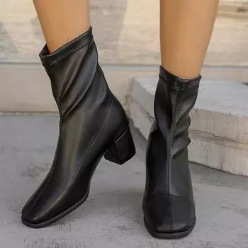 Женские кожаные ботильоны на высоком каблуке, зимние дизайнерские новые туфли с квадратным носком, женская обувь 2024 года, трендовая обувь для вечеринок, туфли-лодочки, платье, женская обувь Zapatos 35 чёрный