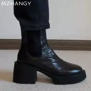 Женские кожаные ботильоны на высоком каблуке, дизайнерская мода, элегантные, теплые, прохладные, женские, тренд 2025 года, новое зимнее платье, уютные ботинки Mujer 35 чёрный