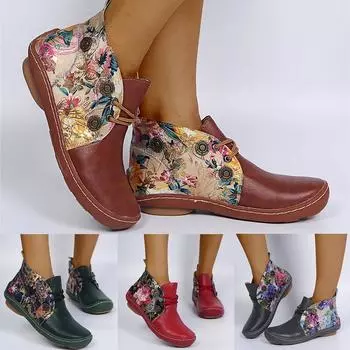 Женские кожаные ботильоны Sagit в стиле ретро на плоской подошве со шнуровкой и цветочным принтом, туфли с круглым носком 40 зелёный