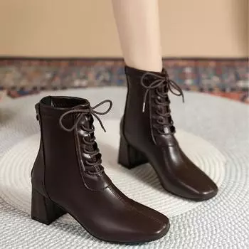Женские кожаные ботинки 2024 года, осень-зима, горячая распродажа, на молнии, на платформе, модные, лаконичные, сексуальные, зрелые, однотонные, горячие ботинки, обувь 35 темно-коричневого