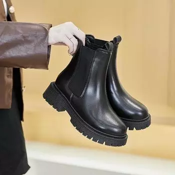 Женские кожаные ботинки челси на толстой подошве осень/зима 2023 г.: Мотоциклетные ботинки Martin в британском стиле K8803, 40