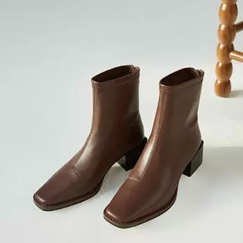 Женские кожаные ботинки челси на высоком каблуке Зимняя обувь Классические ботинки челси с квадратным носком на молнии Лаконичные ботильоны для свиданий D485 35