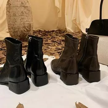 Женские кожаные ботинки Martin на толстой подошве, короткие ботинки на высоком каблуке, тонкие ботинки Locomotive, рыцарские ботинки 35