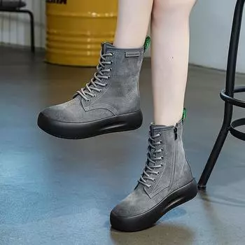 Женские кожаные ботинки Martin с толстой подошвой 35 чёрный