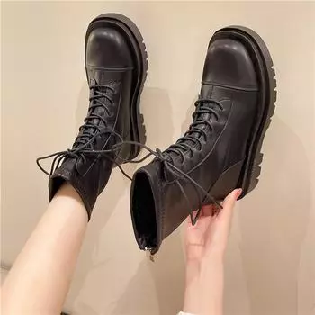 Женские кожаные ботинки Новые осенние ботинки на шнуровке для мотоциклистов Женские ботильоны в британском стиле для женщин 35