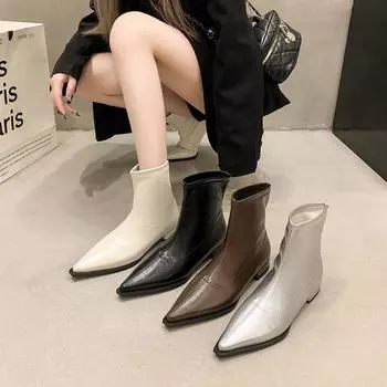 Женские кожаные ботинки с острым носком в британском стиле на мягкой подошве, повседневная женская обувь, дизайнерские туфли без застежек Chelsea Botines Mujer 35