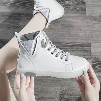 Женские кожаные ботинки с V-образным вырезом - бархатисто-белый, мягкая подошва, повседневная плоская подошва, большой размер, осень/зима 2025 г. 36