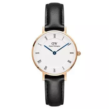 Женские кожаные часы Daniel Wellington с маленькими римскими цифрами SHEFFIELD и синими стрелками
