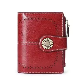 Женские кожаные кошельки, короткие роскошные масляно-восковые кожаные кошельки, новинка 2021 года, модный кошелек на молнии с пряжкой, многофункциональный женский держатель для карт чёрный