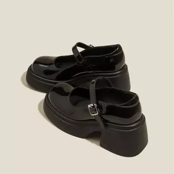 Женские кожаные кожаные туфли на высоком каблуке на массивном каблуке, кожаные туфли JK на толстой подошве 34 чёрный