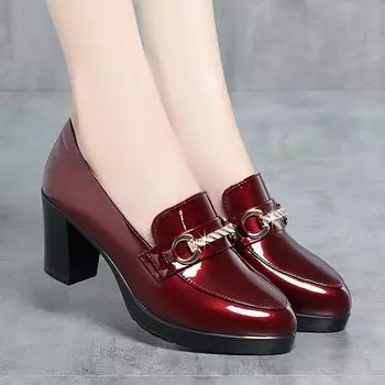 Женские кожаные лоферы на среднем каблуке 35 чёрный