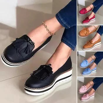 Женские кожаные лоферы на толстой подошве, классические удобные повседневные туфли с кисточками 37 чёрный