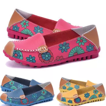 Женские кожаные лоферы с цветочным принтом и цветочным принтом, балетки на плоской подошве, туфли без шнуровки с круглым носком 35 жёлтый