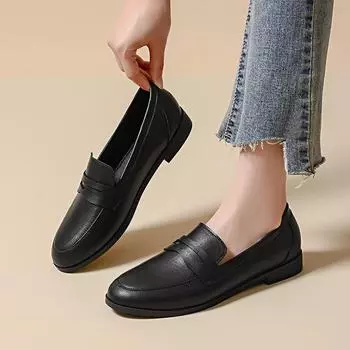 Женские кожаные лоферы в стиле ретро из британской кожи 2024 года: Мягкая подошва, плоская рабочая обувь для весны и осени, доступны большие размеры 35