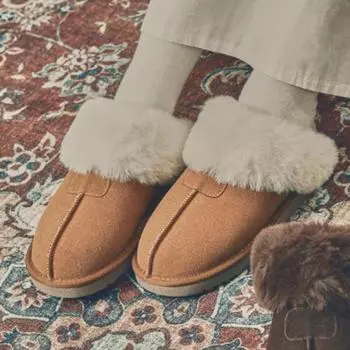 Женские кожаные меховые тапочки на платформе высотой 2,5 см на заказ Nina (CW0058BR)-Меховые тапочки 225