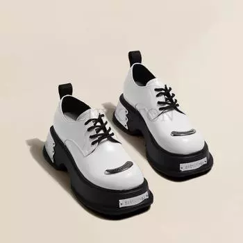 Женские кожаные металлические украшения на широком среднем каблуке в стиле ретро в британском стиле с губчатой подошвой в стиле милой пикантной девушки из кожи 35 чёрный