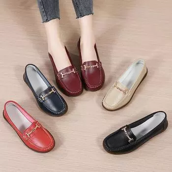 Женские кожаные мокасины для вождения, удобные балетки, повседневные туфли без застежек, синие, большого размера, красные, для мамы 35 чёрный