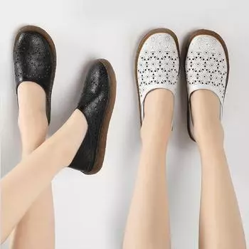 Женские белые кожаные мокасины для вождения на плоской подошве, повседневные мокасины без застежек, летние черные туфли для мам, большой размер EU:40 чёрный