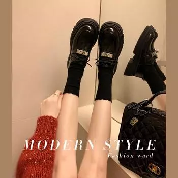 «Женские кожаные мокасины Grape Mom Silver Buckle с закругленным носком, толстой подошвой и каблуком» 35