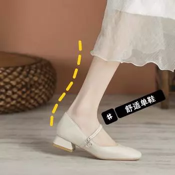 Женские кожаные мокасины и туфли на высоком каблуке с пуговицами 2023 года — Летняя коллекция 38