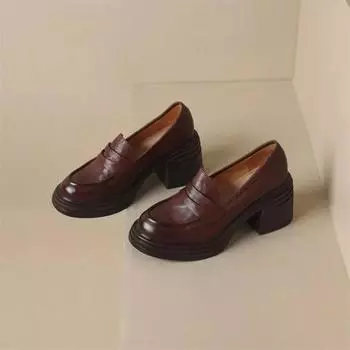 Женские кожаные мокасины на платформе, модные туфли без застежек на толстой подошве в стиле ретро, женские офисные туфли-лодочки, мокасины, женская обувь Мэри Джейн 37 чёрный