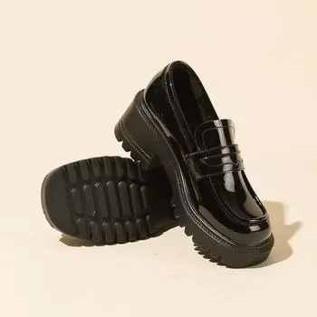 Женские кожаные мокасины на толстой подошве: Увеличивающие рост, подошва на платформе, круглый носок, повседневный стиль JK Retro British, корейская версия, водонепроницаемые. 39