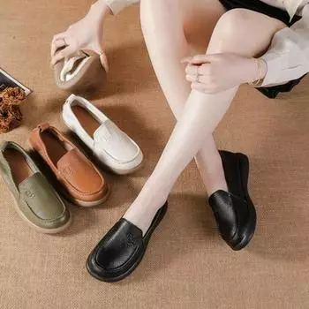 Женские кожаные мокасины ручной работы в стиле ретро-этнического стиля 2024 года — удобная обувь на плоской подошве для весны и осени. 40 коричневый