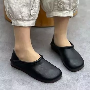 Женские кожаные мокасины Туфли на плоской подошве Ретро-кеды Модная женская обувь 2024 года Трендовая дизайнерская осенняя обувь Повседневное платье Mujer Zapatillas 35 чёрный
