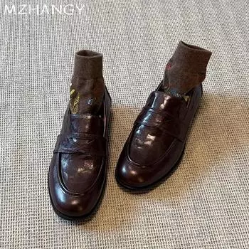 Женские кожаные мокасины, туфли на плоской подошве, повседневные кроссовки, женские, тренд 2024 года, новые туфли для ходьбы, модные, осенние, уютные, Mujer De Zapatos 35 чёрный
