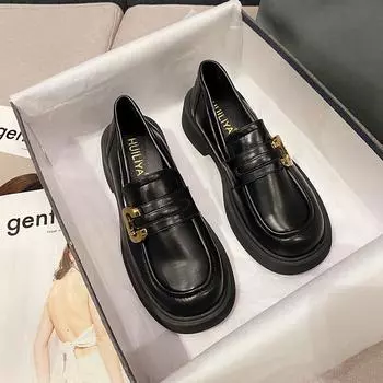 Женские кожаные мокасины в британском стиле на толстой подошве - Мягкие туфли из микрофибры без застежек 39