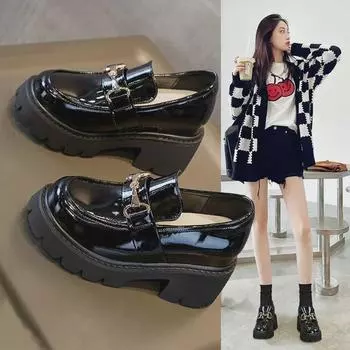 Женские кожаные мокасины в британском стиле, увеличивающие рост, черные, осень 2022 г., натуральная кожа, подошва толщиной 10 см 39