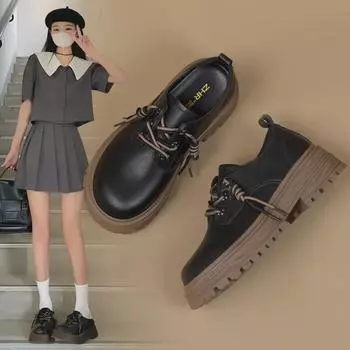 Женские кожаные мокасины ZHR 2023 в британском стиле с круглым носком — универсальная повседневная студенческая мода 39