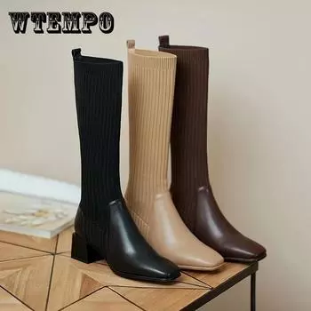 Женские кожаные носки и длинные сапоги, но тоньше колено. Высокие сапоги на высоком каблуке средней длины из эластичной вязки. 39 дубильная кора