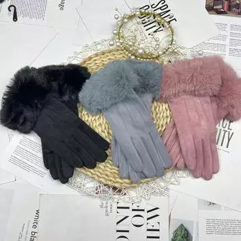 Женские кожаные перчатки для сенсорных экранов, ворсистые и утолщенные, устойчивые к холоду и теплые, нескользящие перчатки из хлопка для езды на велосипеде на открытом воздухе one size fits all серый