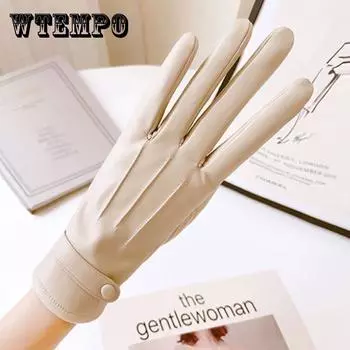 Женские кожаные перчатки, зимние бархатные толстые перчатки, корейские перчатки с имитацией овчины и сенсорным экраном серый