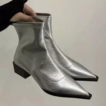 Женские кожаные полусапожки на среднем каблуке, женские модные мягкие ботильоны из искусственной кожи, удобные женские дизайнерские ботинки на толстом каблуке 35