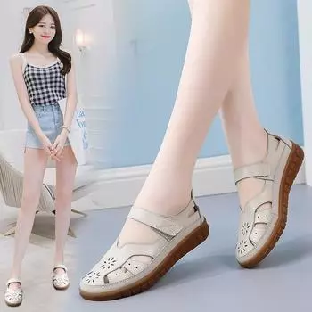 Женские кожаные сандалии, лоферы, винтажная обувь на мягкой подошве, женская обувь на плоской подошве 36 белый