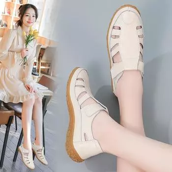 Женские кожаные сандалии, лоферы, винтажная обувь на мягкой подошве, женская обувь на плоской подошве 36 белый