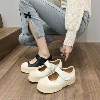 Женские кожаные сандалии Mary Jane, парусиновые туфли на платформе для женщин 34 бежевый